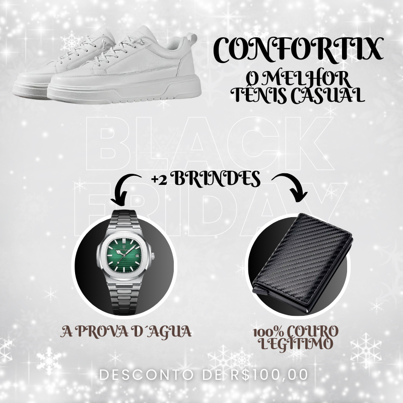 Tênis Casual Confortix + 2 BRINDES: Relógio Poedegare, Carteira Antifurto RFID